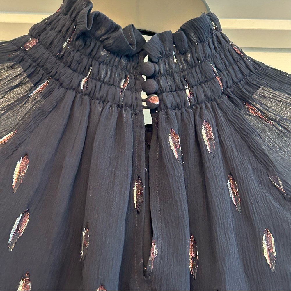 Rebecca Taylor Silk Metallic Chiffon Long Sleeve Top Size 6 - Picture 11 of 12